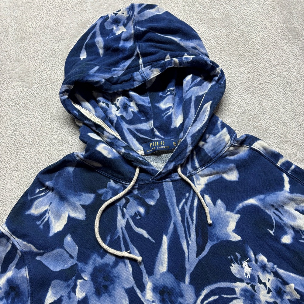 Polo Ralph Lauren Hoodie Mens XL Floral Hibiscus Blue White EUC